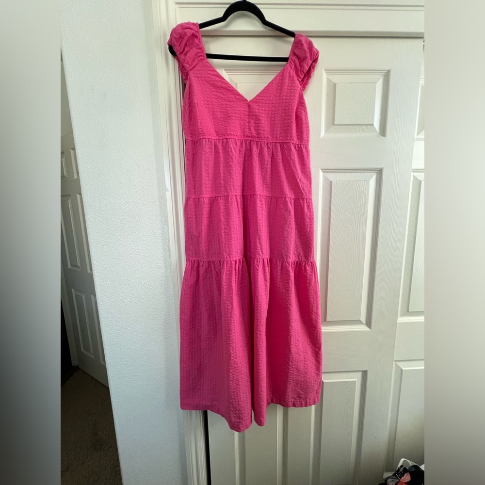 Old Navy Pink Tiered Seersucker Cotton Maxi Dress